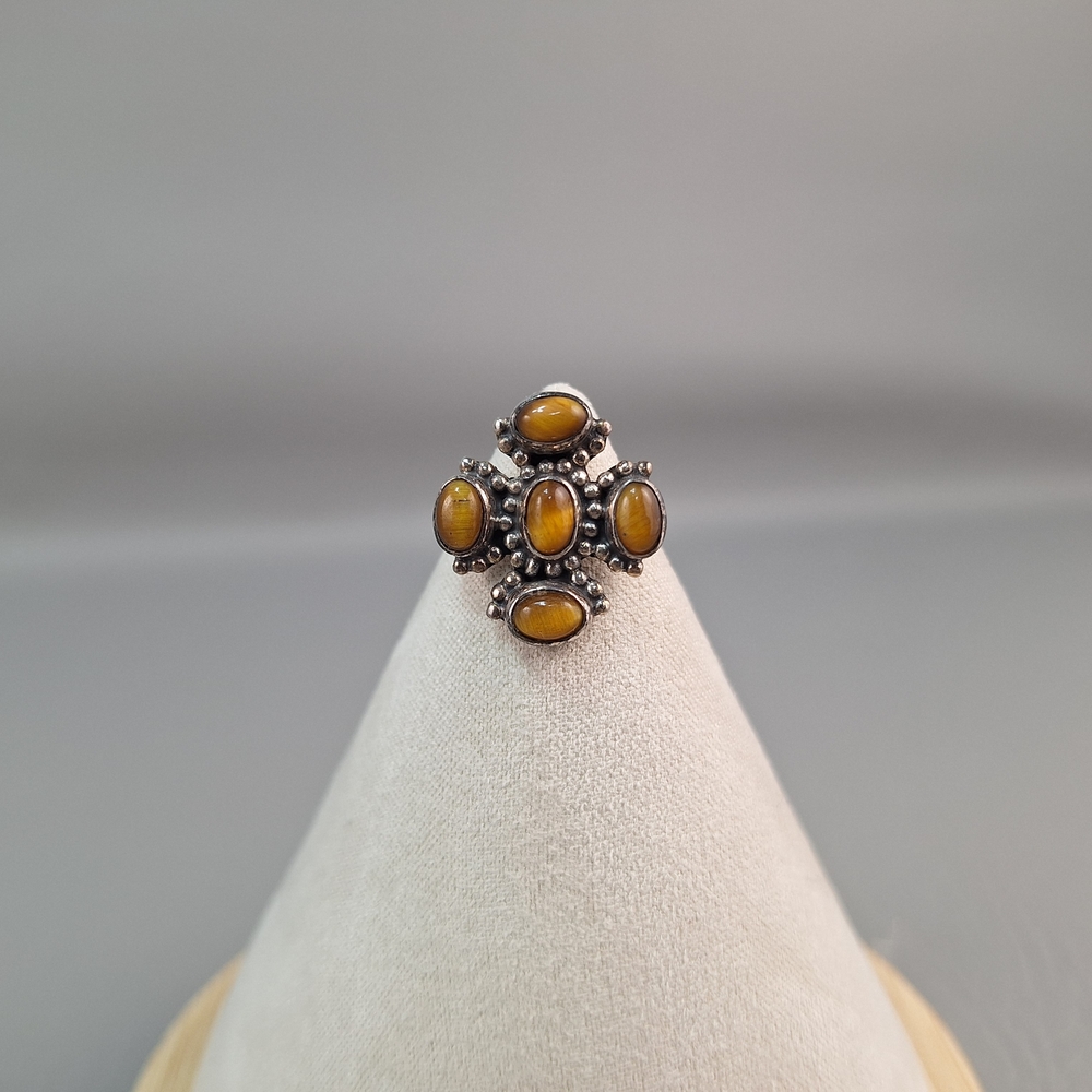 Tiger Eye 925 Sterling Silver Ring Multi Brown Stone Size 8